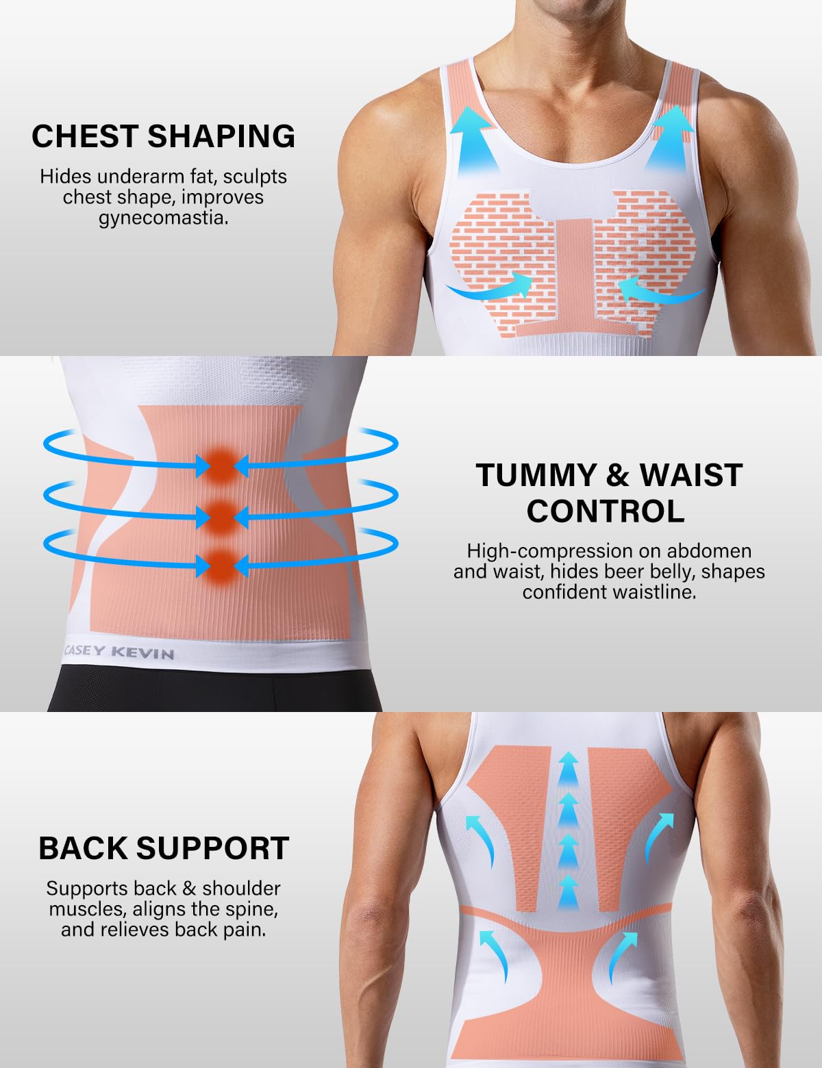 Casey Kevin Canotta Compressione Uomo Livello 5 - Canottiera Contenitiva Palestra e Quotidiano - Pancera Uomo Snellente - Maglia Compressione - 5
