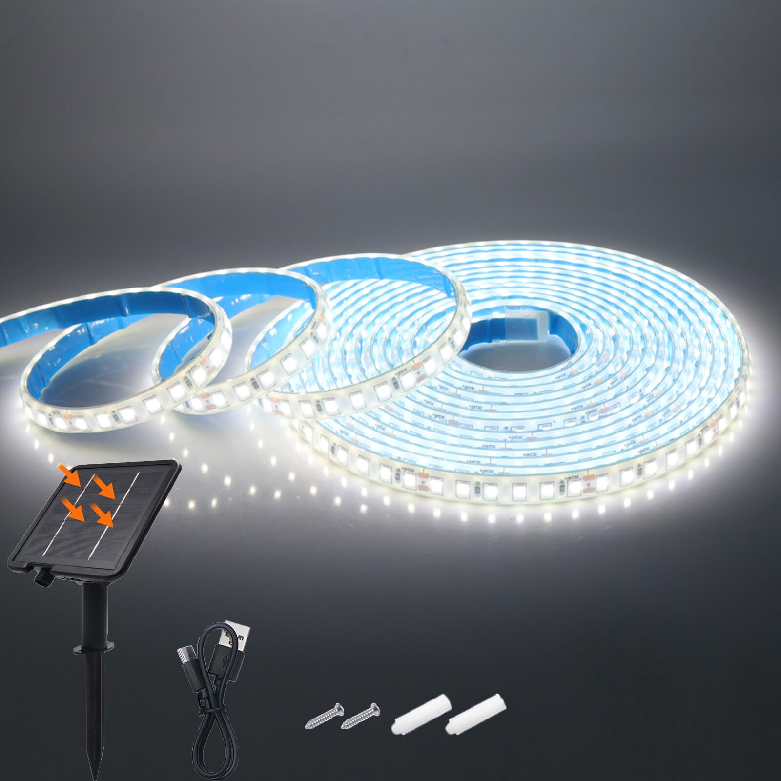 KAFULA 24V 8 Mode Solar Strip Light [3m,White 6000-6500K],IP68 Waterproof,2400MAH Solar Powered Flexible LED Rope Light CRI85+,Bedroom Garden Balcony Decorative Lighting