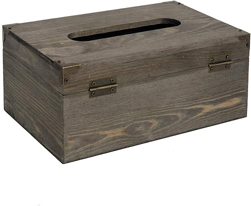 Miniatura 3 de Caja de pañuelos rústica de madera envejecida, dispensador de servilletas para baño, sala de estar, comedor, dormitorio, inodoro (gris blanco)