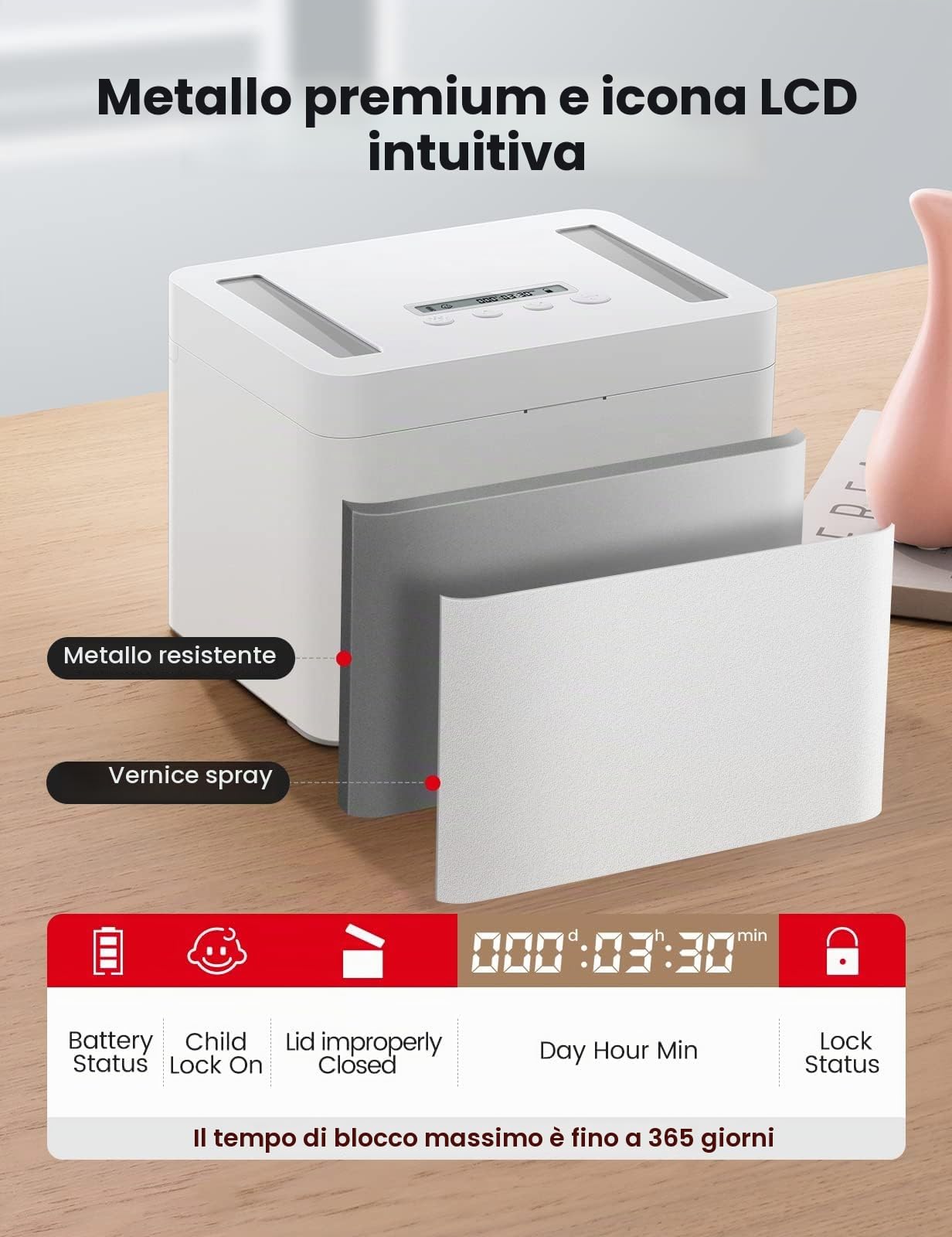 VAYDEER Time Locking Container, Contenitore con Blocco Temporale in Metallo di Alta Qualità per Cellulari, Spuntini, Alcol o Altre Tentazioni Indesiderate (Bianco/Medio)