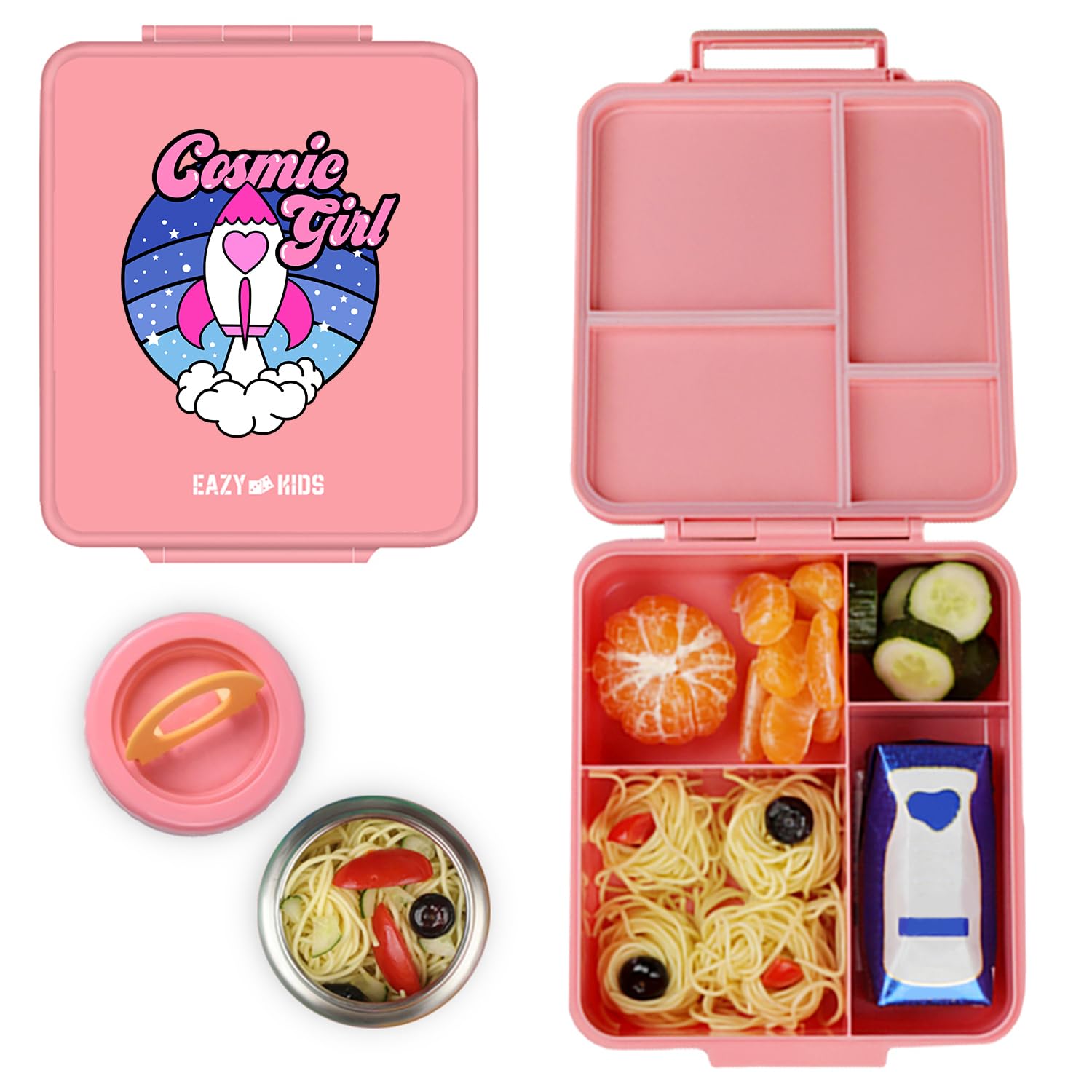 Eazy Kids Cosmic Jumbo Bento Lunch Box w/t Insulated Jar - Girl Pink