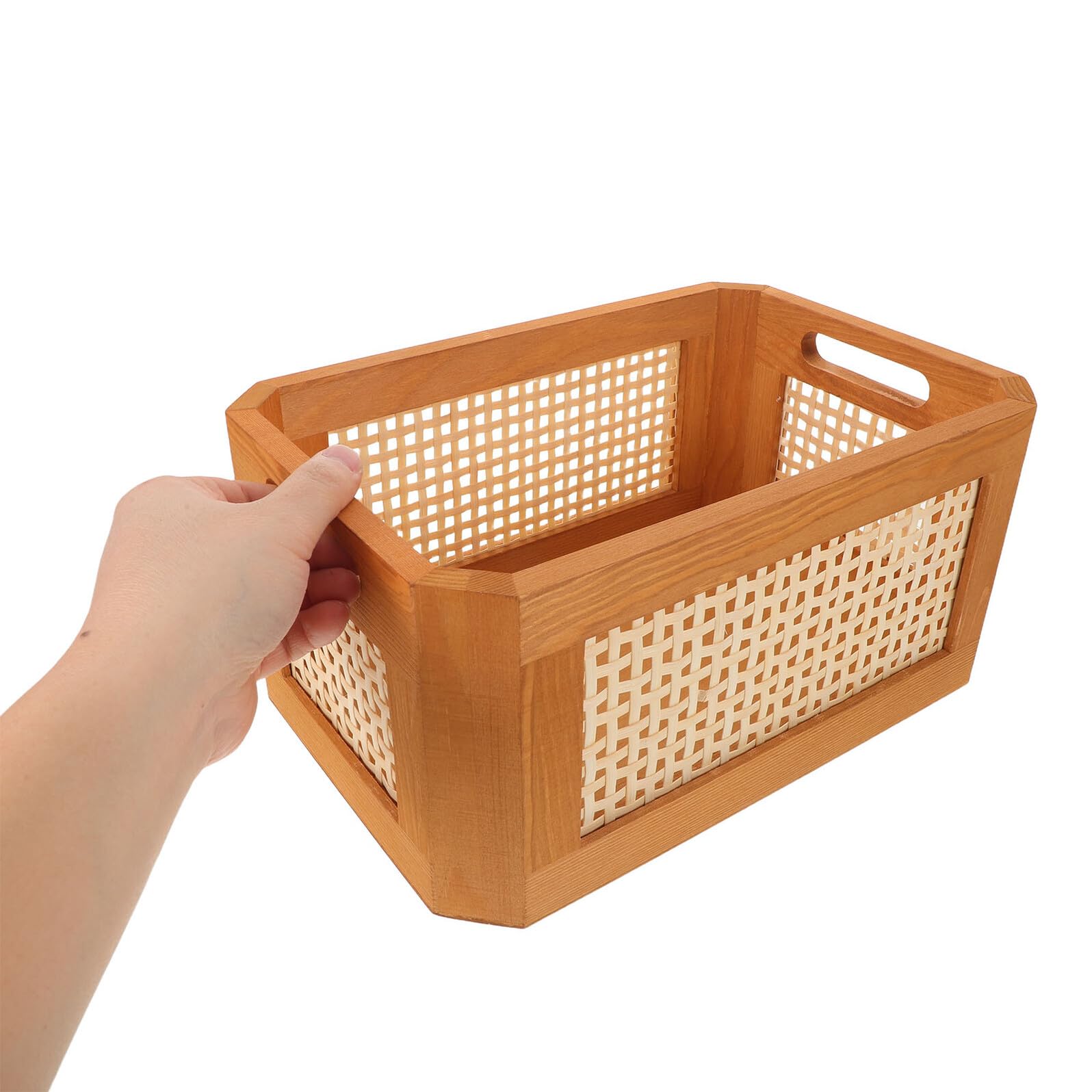 Kleiner Aufbewahrungskorb aus Rattan mit Henkel, Holz, 30x20x14 Cm