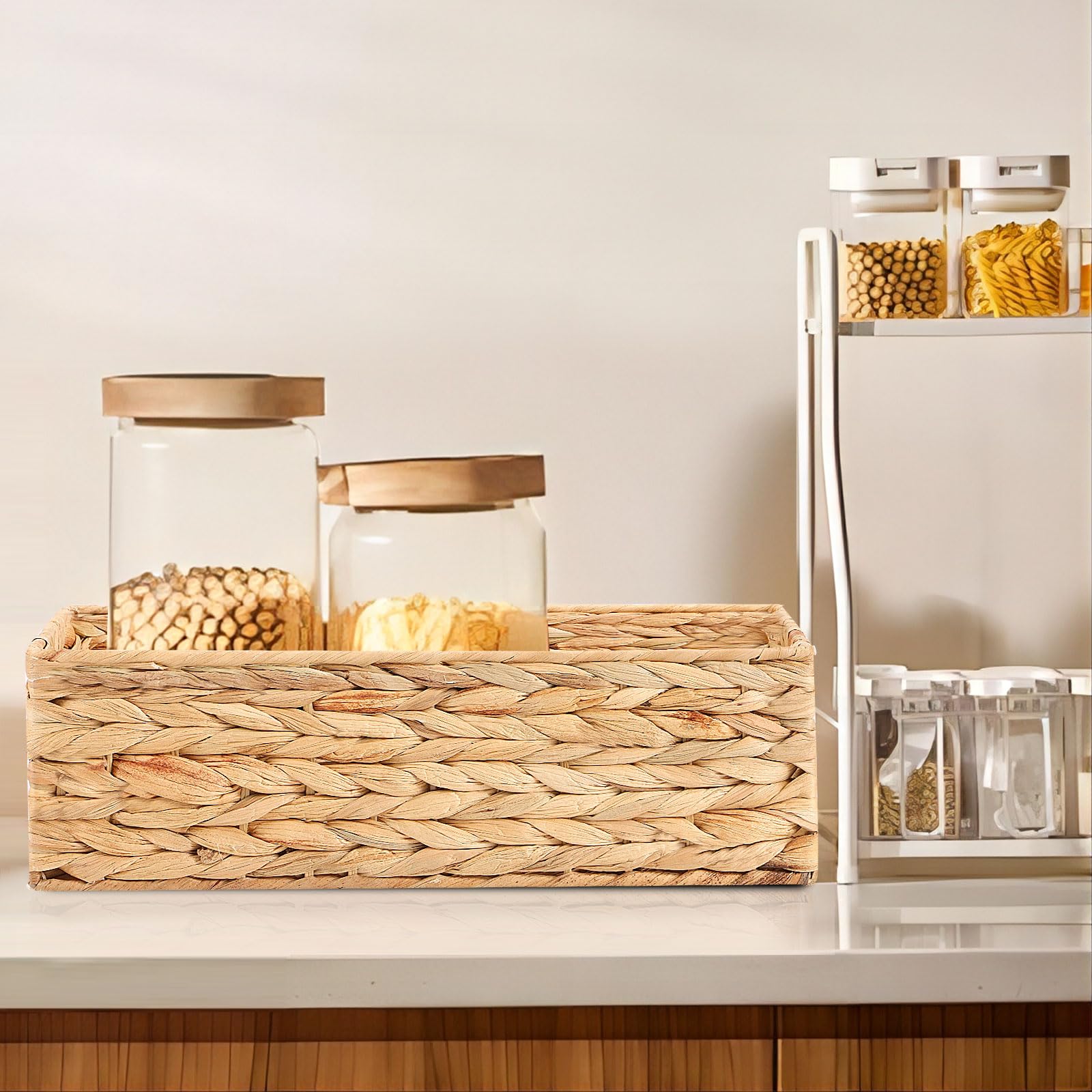 Set di 2 Cestini Portaoggetti Intrecciato, Cestino in Vimini, per Sistemare Vestiti e Riviste, Organizer Armadio, Grande 37×16.5×11 cm, Piccola 33×12.5×10 cm, Giacinto d'Acqua