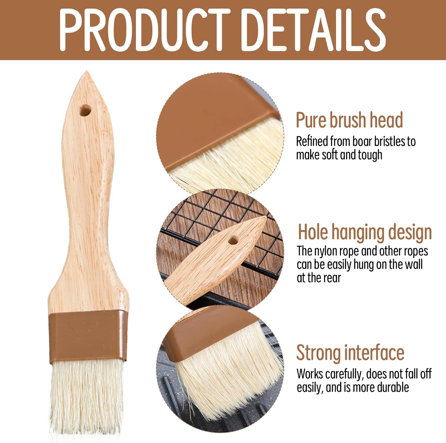 Set of 4 Pastry Brush, Natural Bristles, Kitchen Brush, Cooking Brush, Butter Brush, Grill Brush, Bread Brush, Wood Oil Brush for Food Brushes, BBQ, Pastries, Me