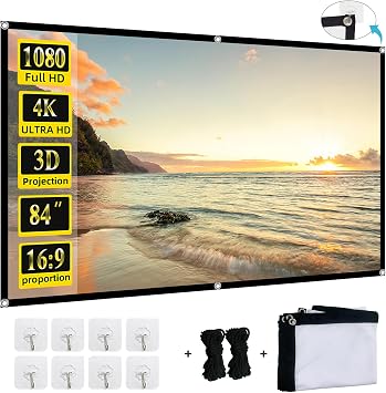Foldable Projector Screen, XINLEMY 84" 4K 169 HD Portable Projection Movie Screen Double-Sided Cinema Screen for Home Theater Backyard Indoor and Outdoor