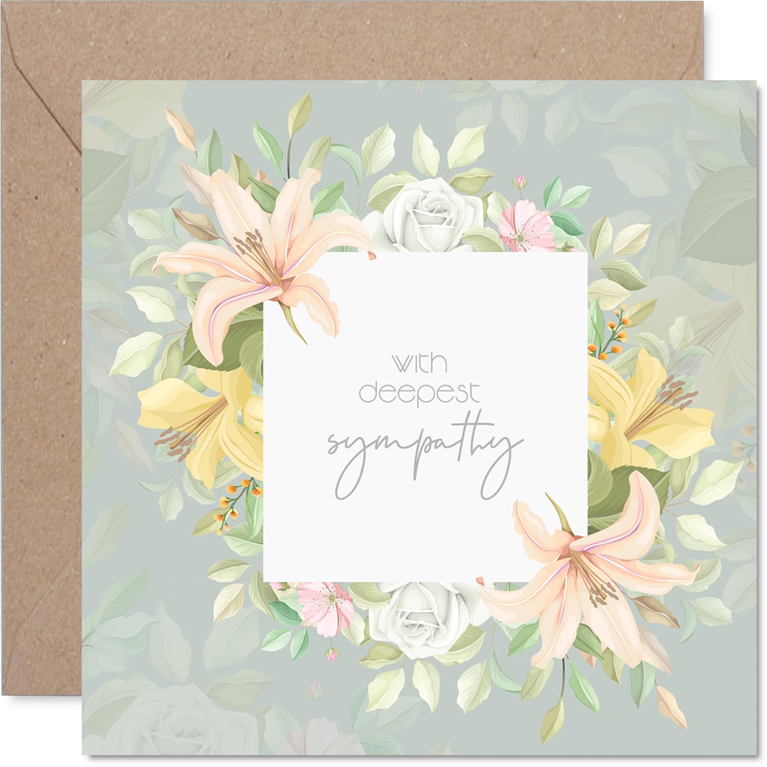 Lily Sympathy Card for Women Men - Deepest Sympathy Bouquet - Mourning Bereavement Cards for Adults, 145mm Condolences Thinking of You Greeting Cards