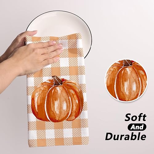 Miniatura 5 de Siilues Juego de 2 toallas de cocina de otoño, 18 x 26 pulgadas, decoración de otoño para el hogar, paños de cocina de calabaza, decoraciones de