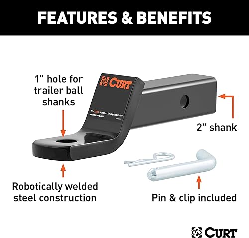 Miniatura 4 de CURT 45032 Clase 3 Montaje de bola y pasador de enganche de remolque, se adapta a receptor de 2 pulgadas, 7,500 libras, orificio de 1 pulgada, caída
