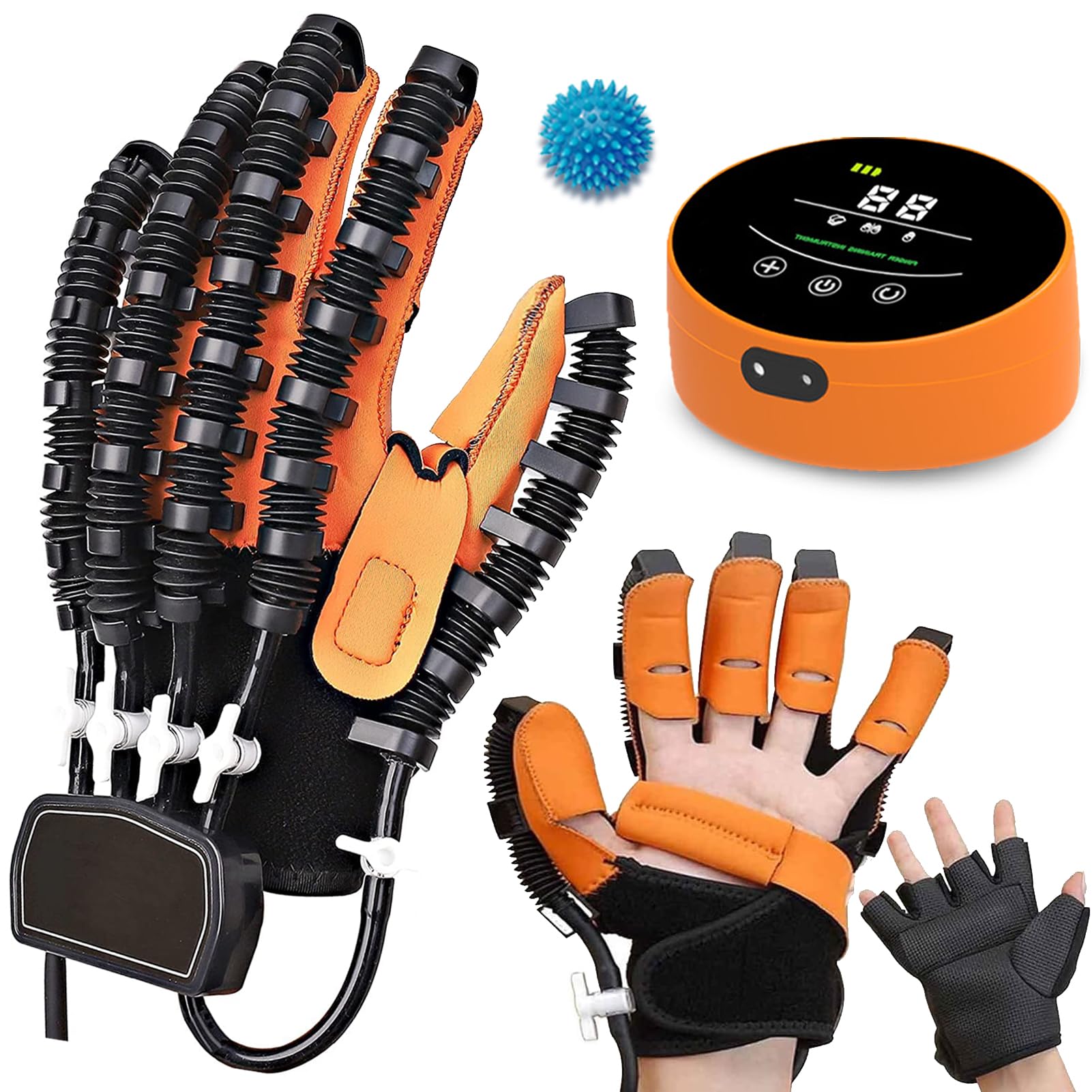 Guantes Robót de Rehabilitacion Mano, Aparato de Rehab de Manos para HemipléJicos Artrosis, Guantes de Tratamiento de Rehabilitación(A:Mano Izquierda B:Mano Derecha)(Size:A S,Color:Naranja)