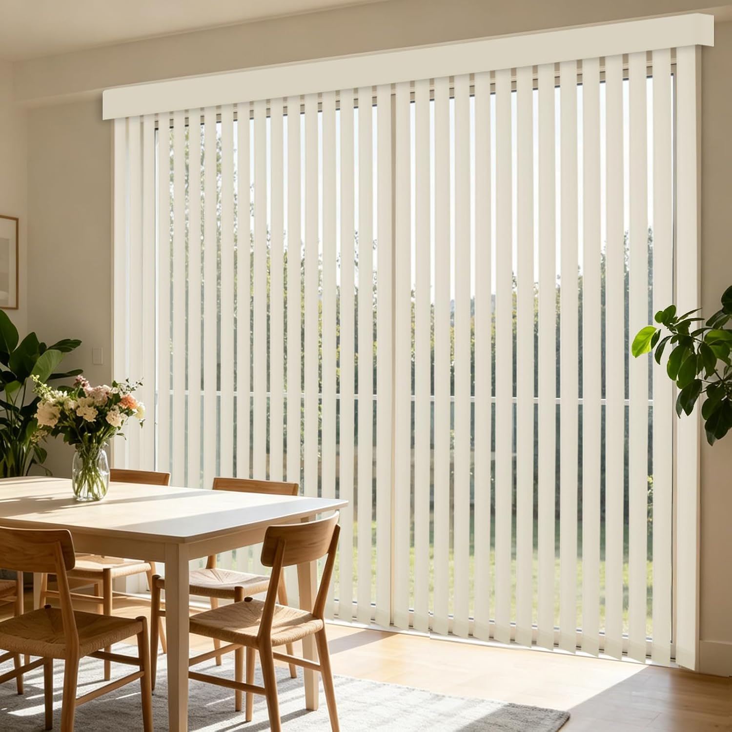 AOZORA Blackout Cordless Vertical Blinds, 3.5inch Slat Solar Fabric Thermal Insulated, Custom Made Vertical Shades for Large Window, Sliding Door, Room Divider, Beige