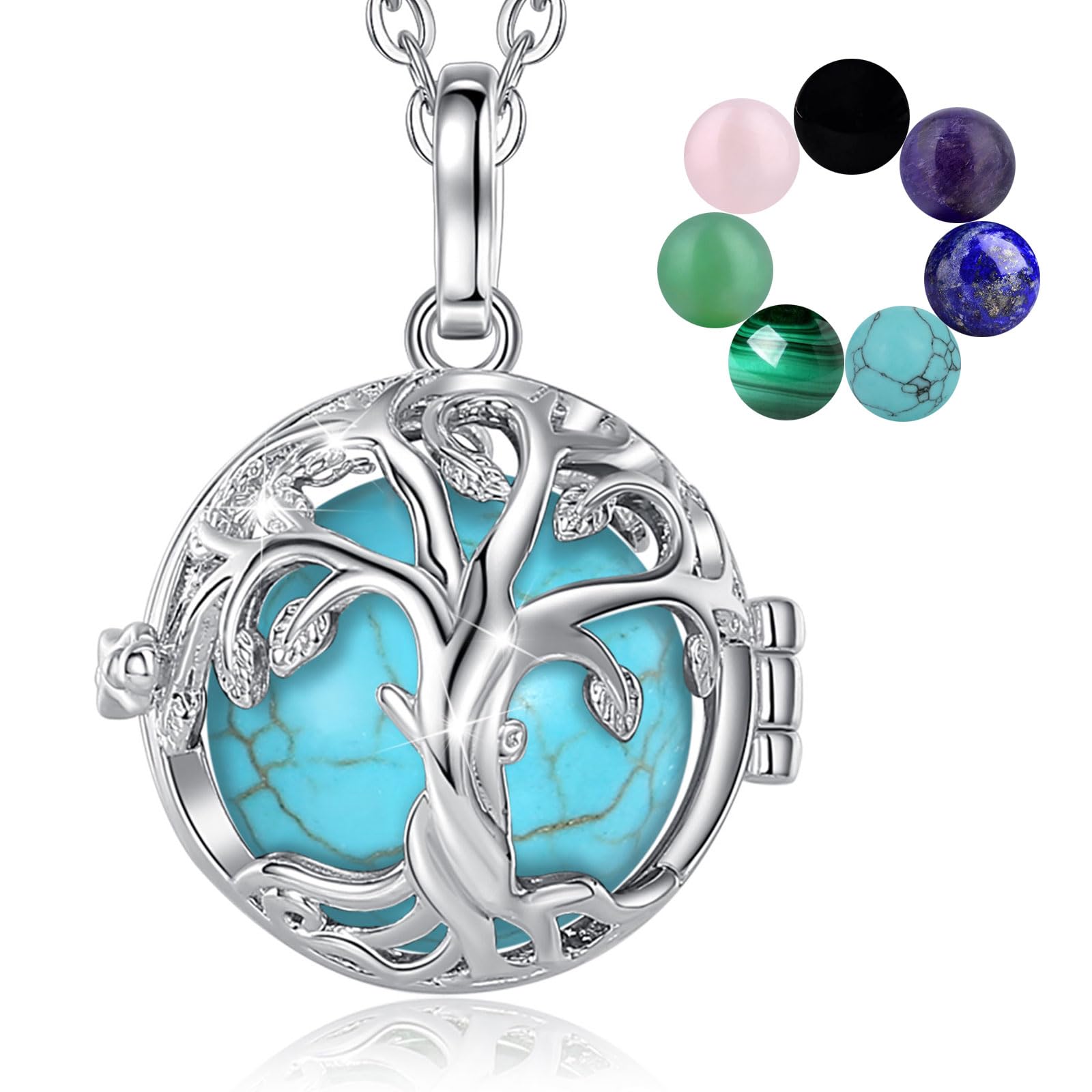 INFUSEU Collar Árbol De La Vida, Piedra Natural Cristal Colgante Mujer Arbol De La Vida Joyería Cristales Curativos Varias Piedras Intercambiables Bruja Mágica Proteccion Regalos para Mamá Mujer
