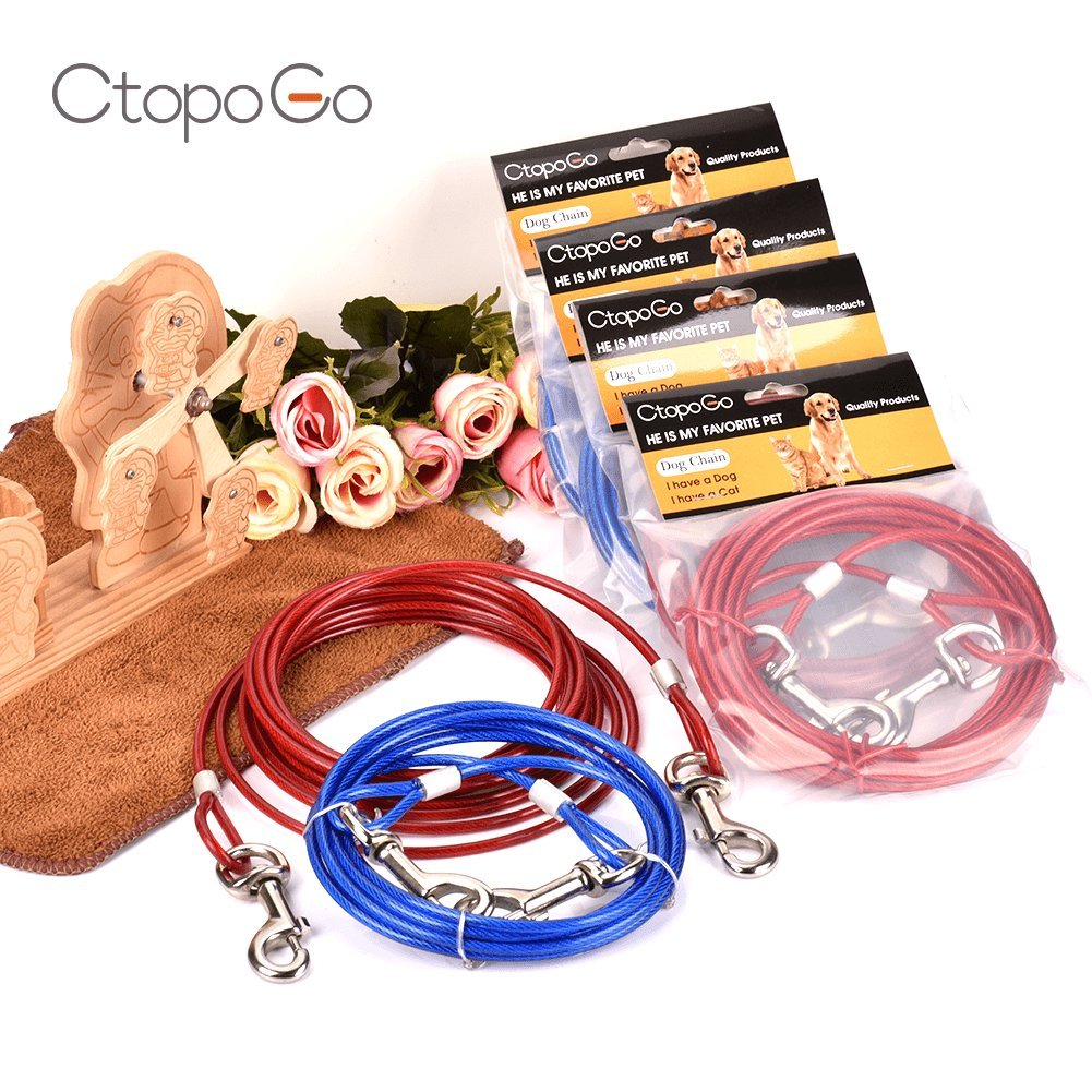 10ft/16ft/33ft Dog Tie out cable, Acciaio inossidabile Pet Dog Tie out cable - Double Head Dog leash campeggio Outdoor tie-out cable for Medium Large Pet Dogs (5m, Rosso)