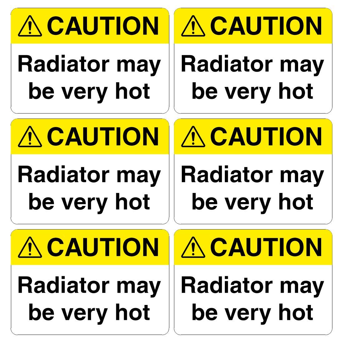 Pack of 6 Caution Radiator May be Very hot Signs. Size 120mm x 80mm Self Adhesive Stickers. Ideal for Schools, Hospitals etc. Easy to Apply