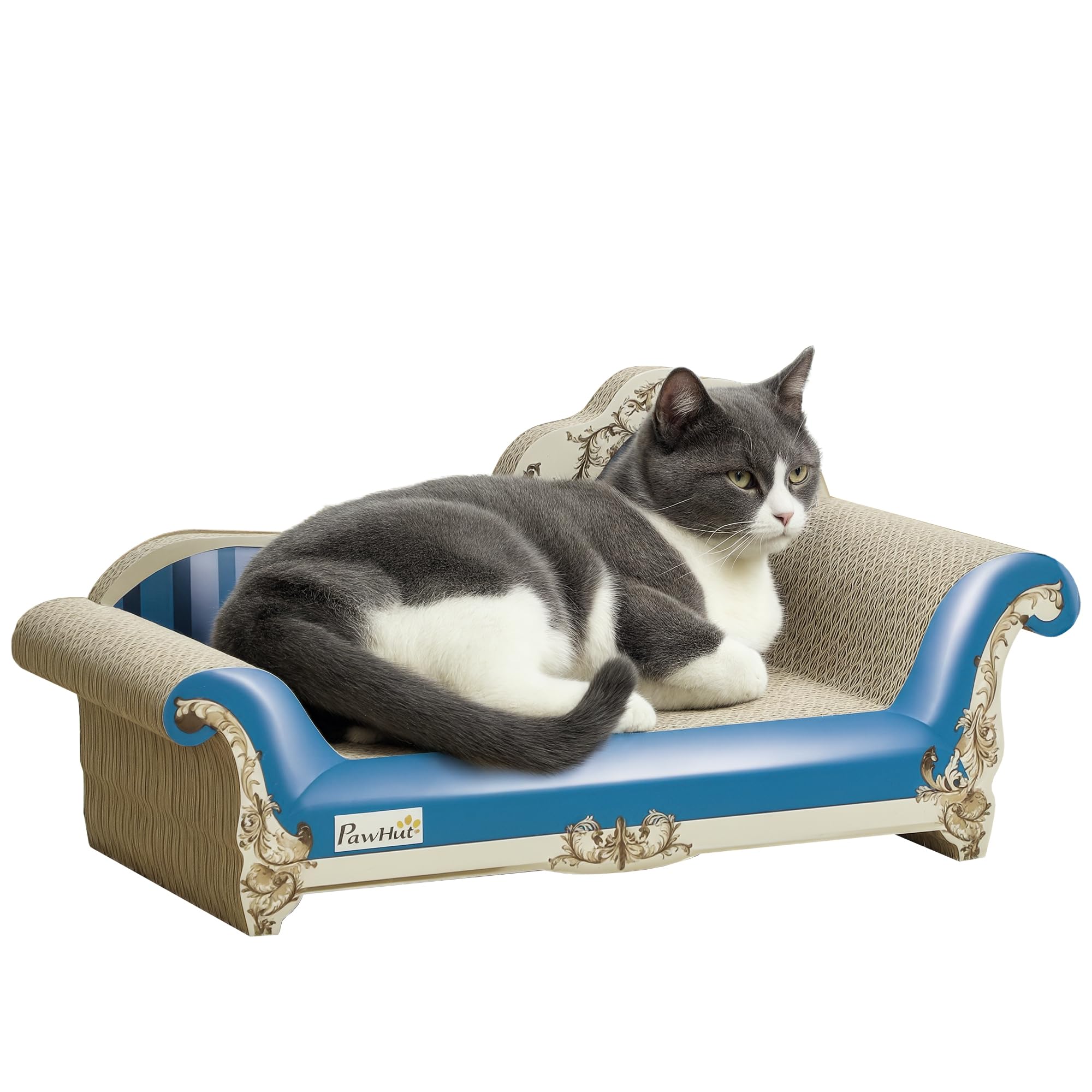 Pawhut Blue 2 In1 Cat Scratcher W/ Catnip, Cardboard Lounge Bed, In
