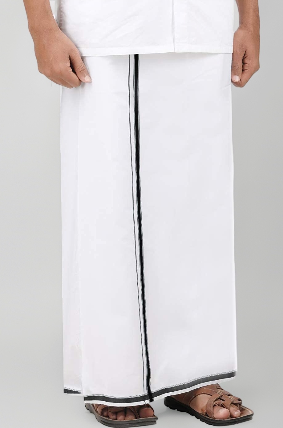 YETTALAN® Mens Thick Border 100% Cotton Dhoti 2.00 Meters Pure White Mundu/Vesti