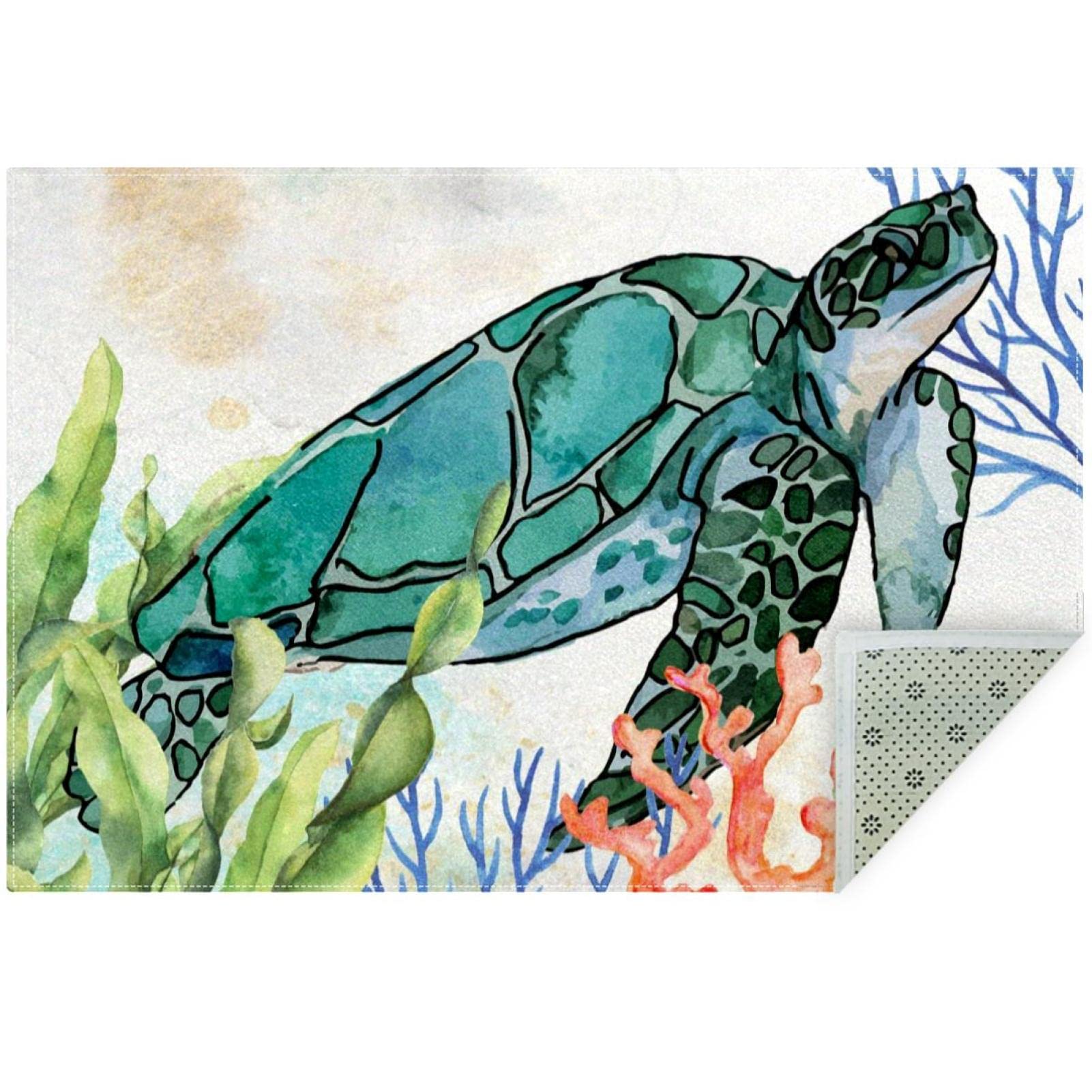 Sea Turtle Area Rug Carpet Non-Slip Throw Rug Floor Mat Doormats for Living Room Bedroom, 5'x3.2'