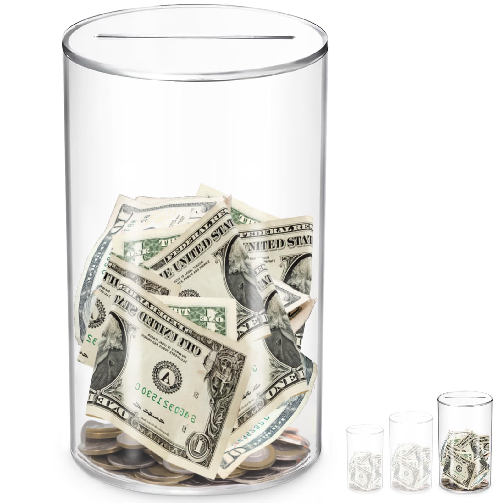 MUST Break to Open Acrylic Piggy Bank for Adults & Kids, Clear Money Saving Jar Must Break to Open, Unopenable Piggy Bank for Cash Coins, Boys Girls Birthday Gift (10" H x 6" Diameter)