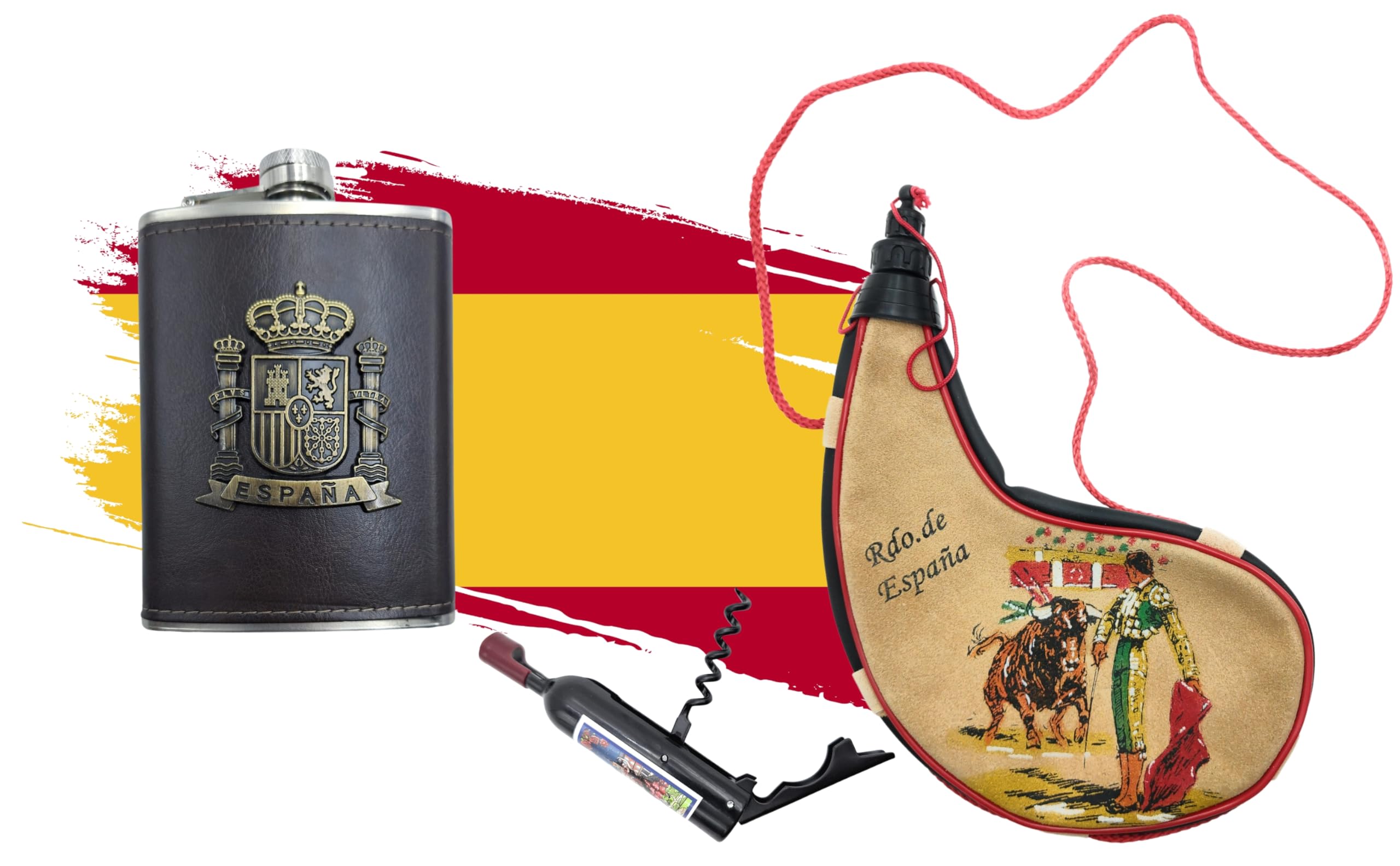 Pflanzenfarbenes Paket mit 2-Liter-Weinflaschen, mit dekorativem spanischem Nummernschild, Flaschenöffner und Schlüsselanhänger (Flasche 2, Öffner, Schlüsselanhänger und Poster)