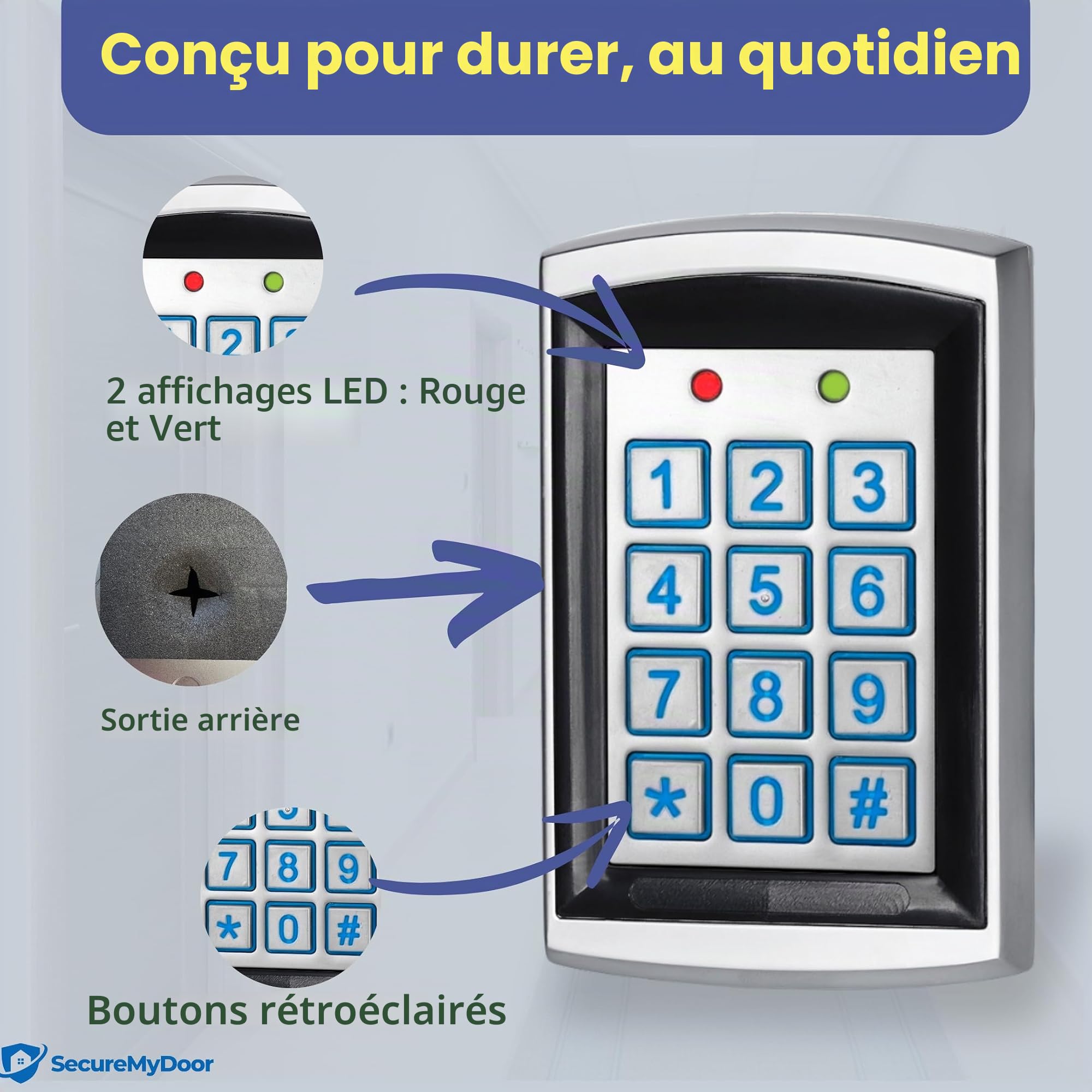 Clavier de contrôle d'accès de proximité pour intérieur et extérieur, 12-24 V, aluminium moulé sous pression, peut contenir 1000 cartes et broches, touches rétroéclairées, IP65 résistant