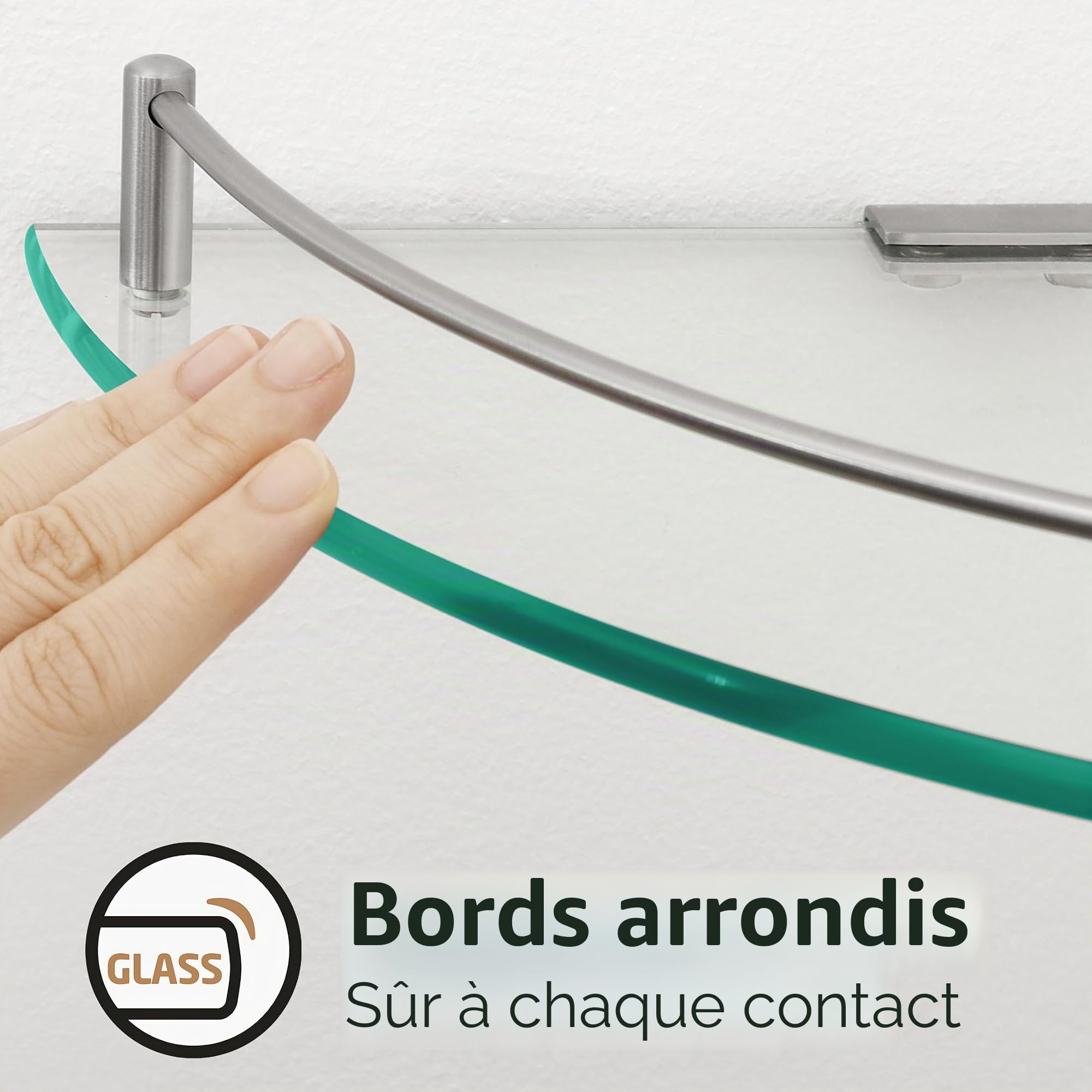 KES Étagère en Verre Étagère de Salle de Bain Murale Verre Trempé Tablette Douche d'angle Acier Inoxydable SUS304 Brossé, BGS2101A-2