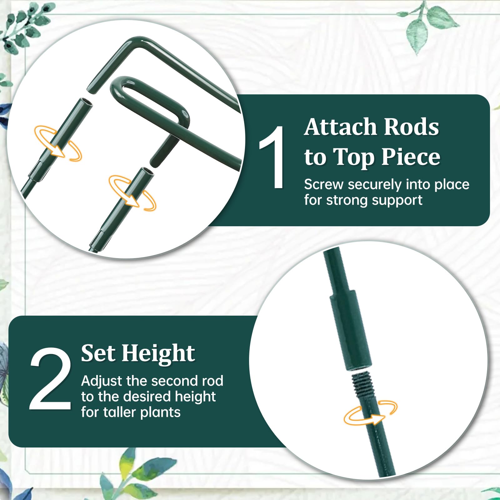 10 Pièces Tuteurs pour Plantes, 25 * 60CM Demi Rond Supports de Plantes Réglables, Jardin Plantes Support Pile Anneau Cage, Anneaux de Support en Métal Demi Ronds pour Pivoines Hortensias Roses Sédum