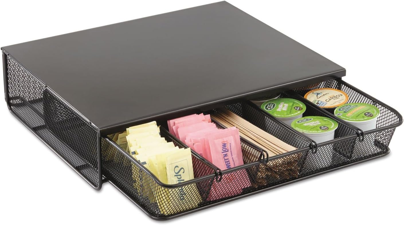 Pemberly Row 1 Drawer Steel Mesh Hospitality Organizer, Black Finish, Removable Dividers, Stackable Storage Bins for Office Supplies and Letter-Size Hanging File Folders