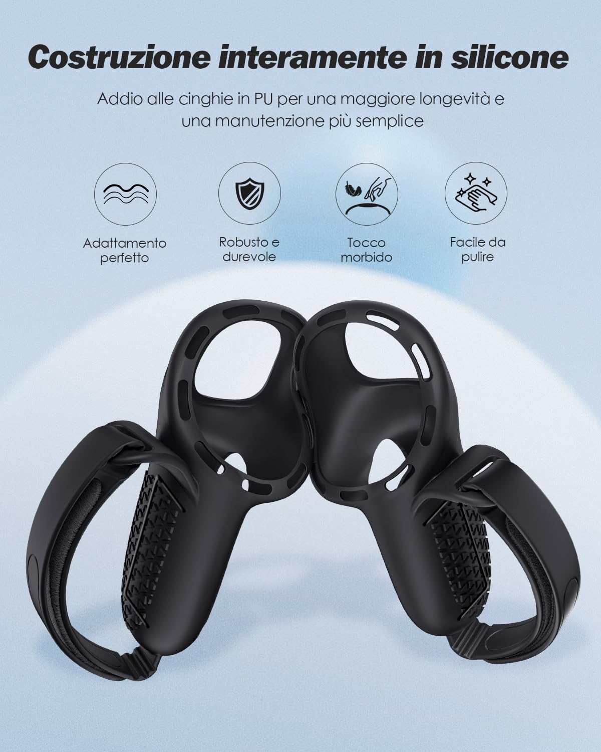 SUPERUS Aggiornate Coperture per Impugnature Controller per Meta Quest 3S/Quest 3 Accessori, Costruzione Interamente in Silicone, con Protezione di Apertura della Batteria e Cinturino alla Caviglia