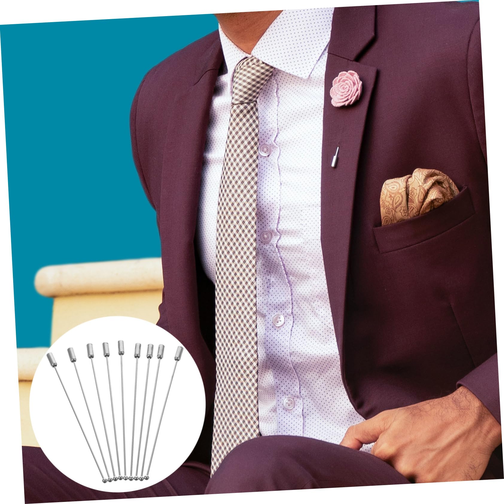 DIYEAH 20pcs 90mm Ball Pin Sticks Metal Brooch Pins for Boutonniere Corsage DIY Craft