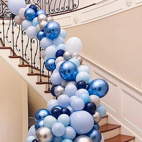 Miniatura 4 de Kit de arco de guirnalda de globos metálicos de color azul plateado, 117 unidades de 1812105 pulgadas, globos de confeti plateado azul cromado azul