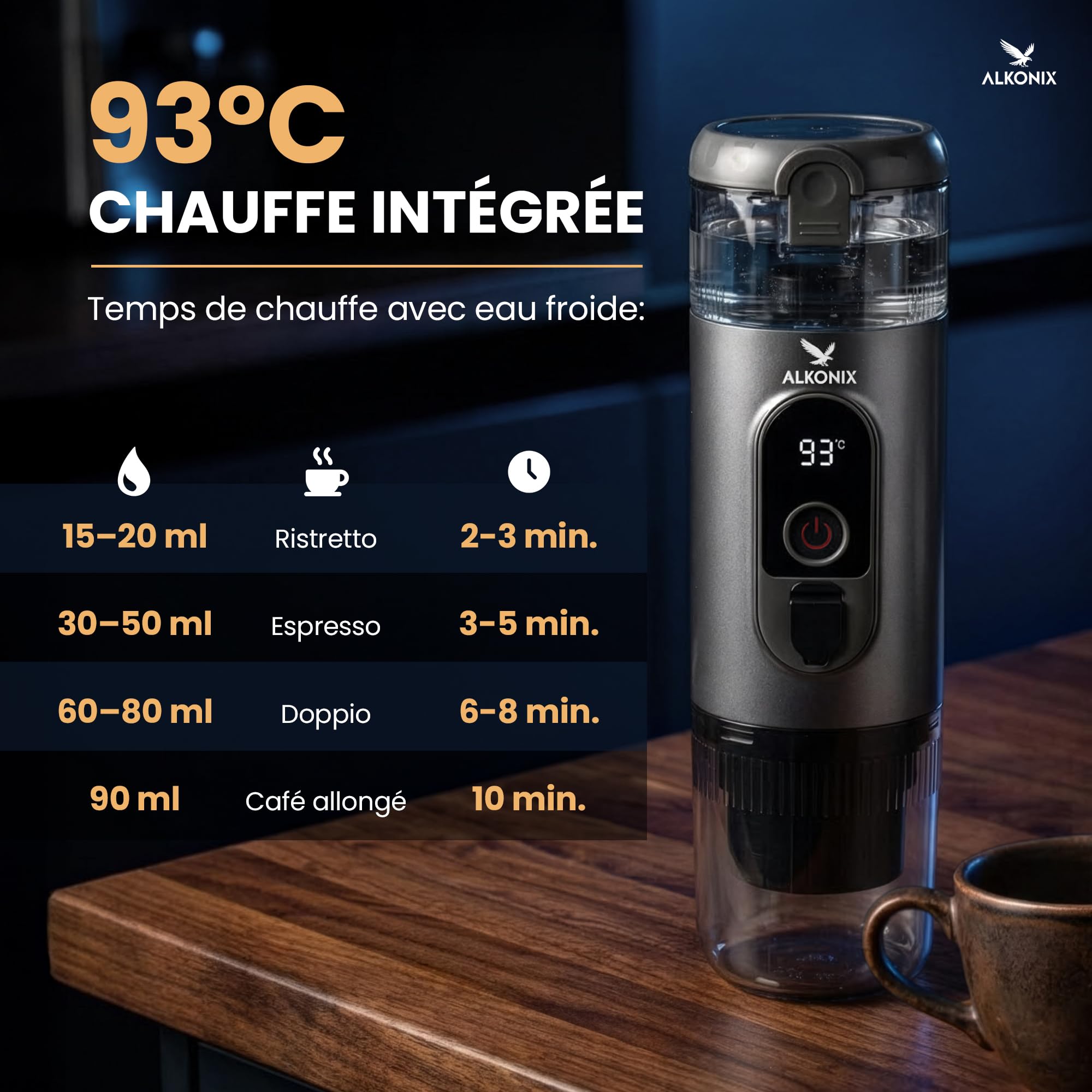 Machine à Café Portable USB-C – Cafetière Nomade Espresso Rechargeable avec 2 Batteries Amovibles – Compatible Capsules Standards & Café Moulu – Chauffe Intégrée (Gris)