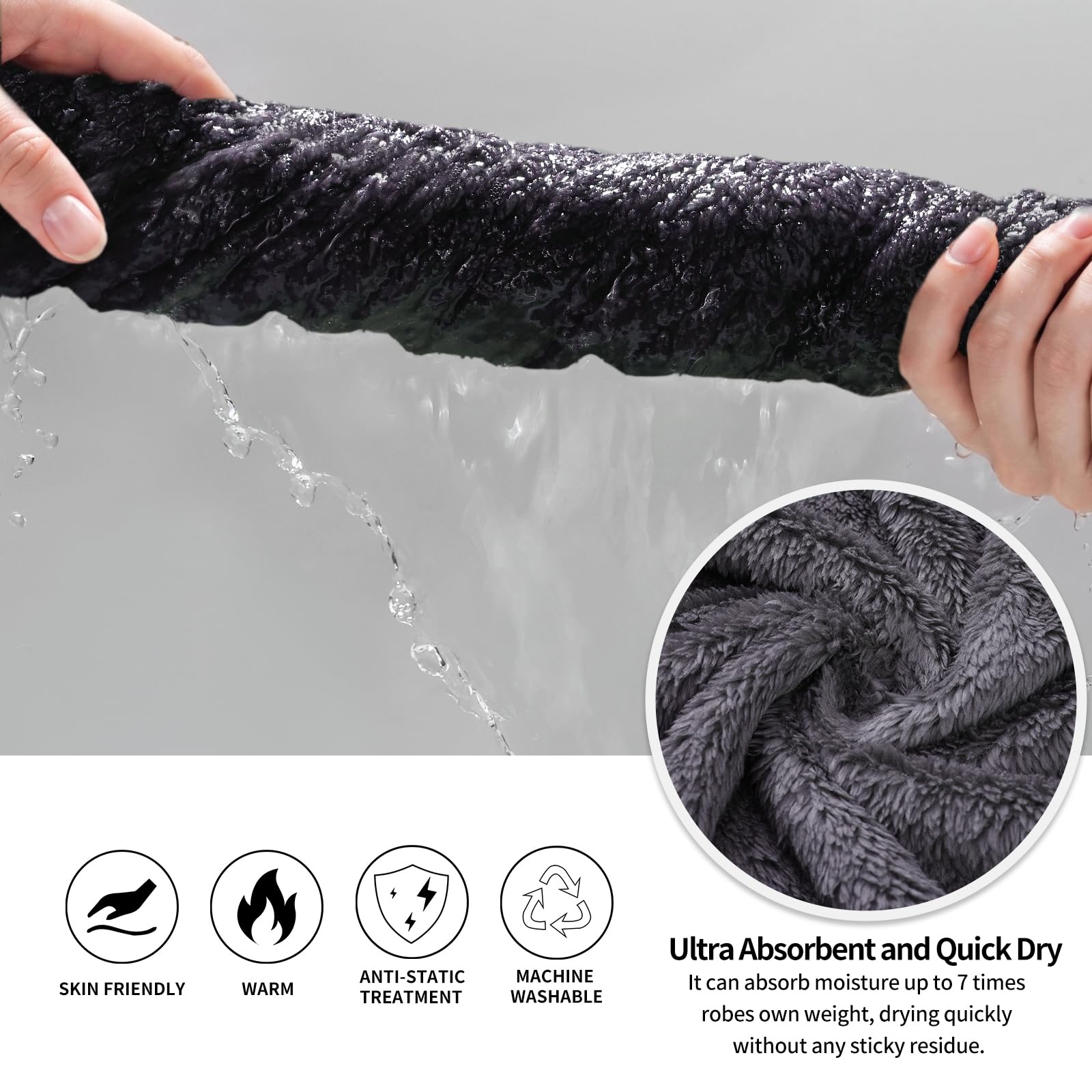 Inner Wish Bata de baño de forro polar de felpa para hombre, acogedora y cálida, bata larga de spa con bolsillos (gris oscuro)