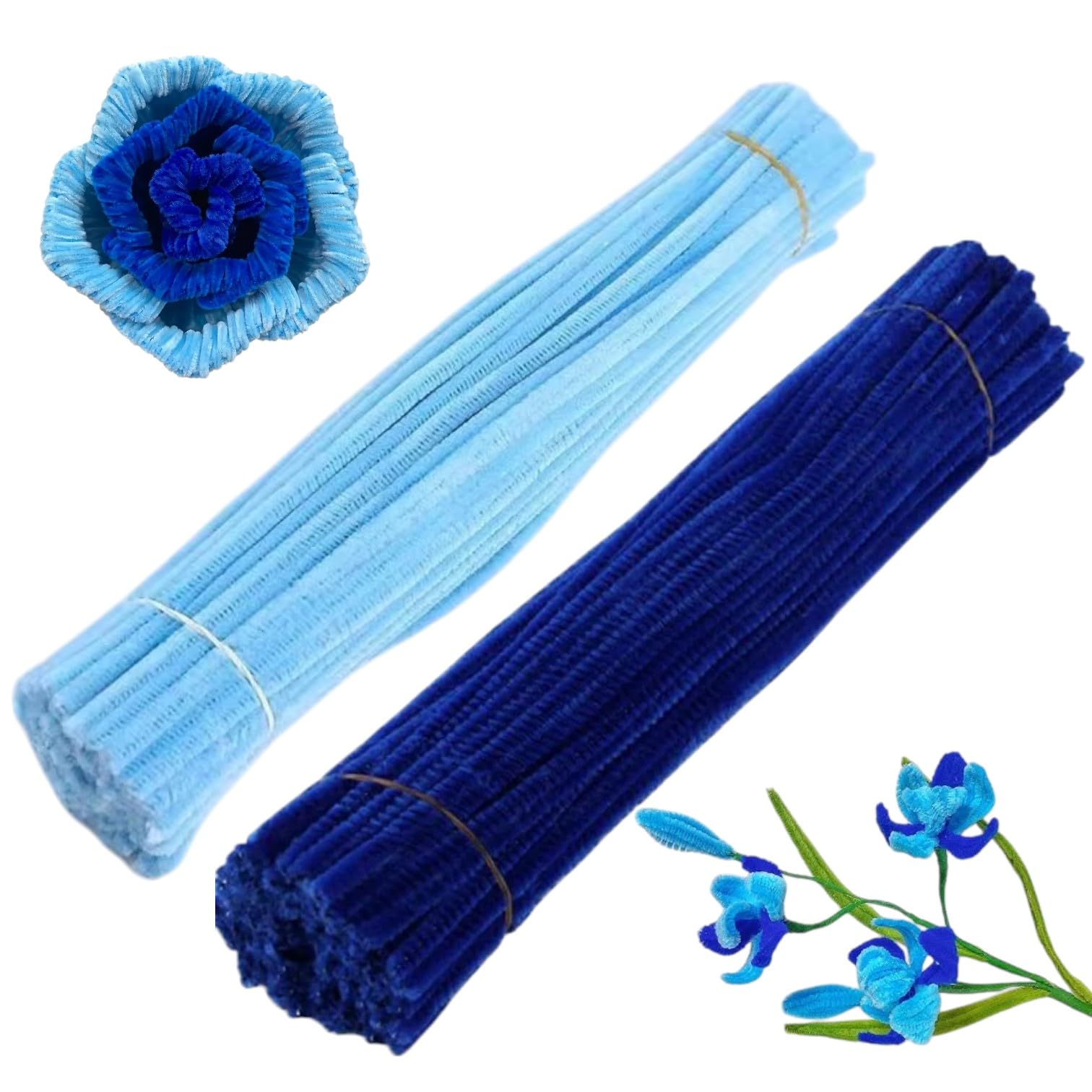200Pc Set Dual Color Combo Pipe Cleaners Craft, Pipe Cleaners Chenille Stem Fuzzy Sticks Craft Supplies for flowers making, Home DIY (Light Blue & Dark Blue Color)-image-49