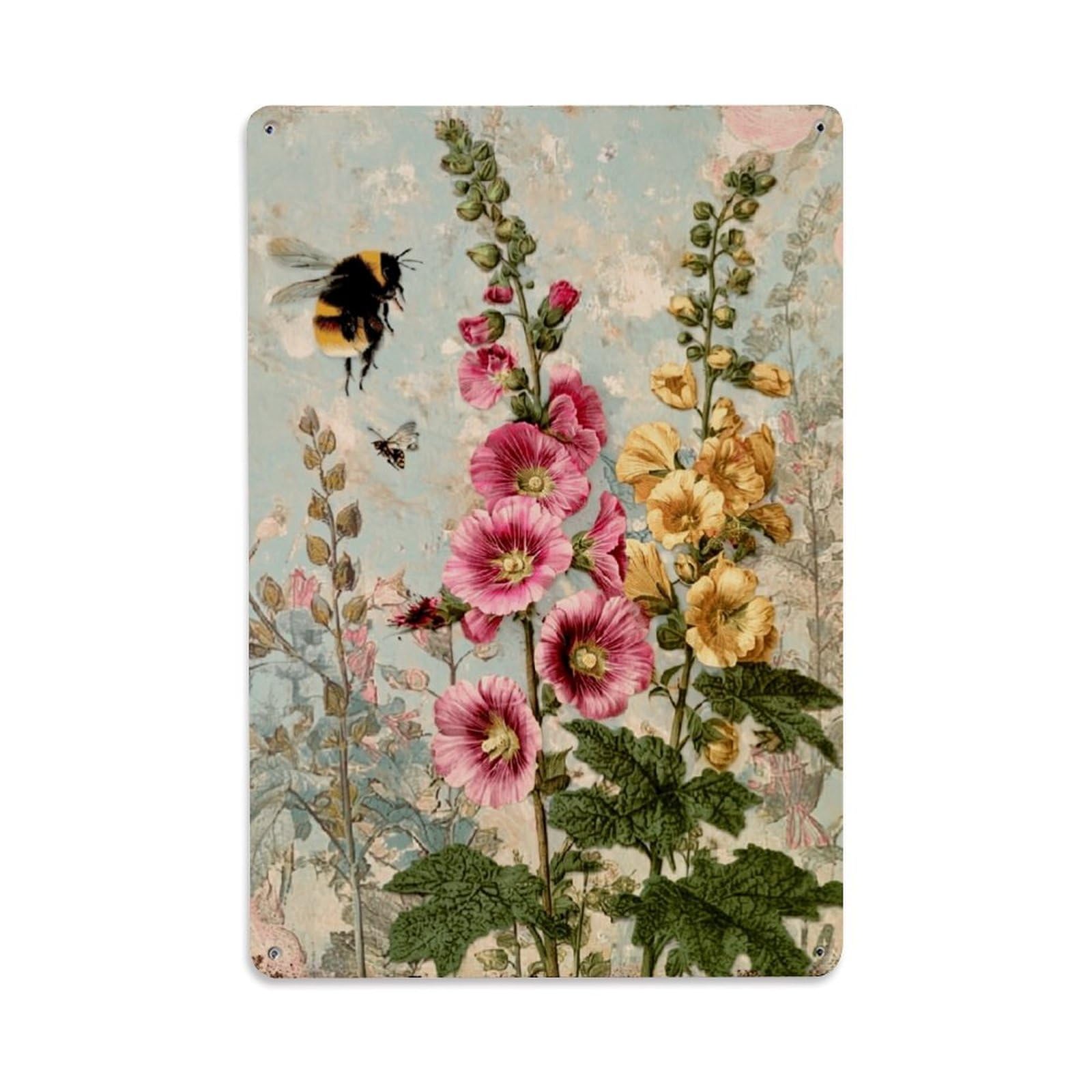 Nestemfo Vintage Floral Bee Botanical Print Tin Sign Metal Sign, Living Room,Bar, Home, Bedroom Wall Decor,Retro Metal Poster 8X12 Inches