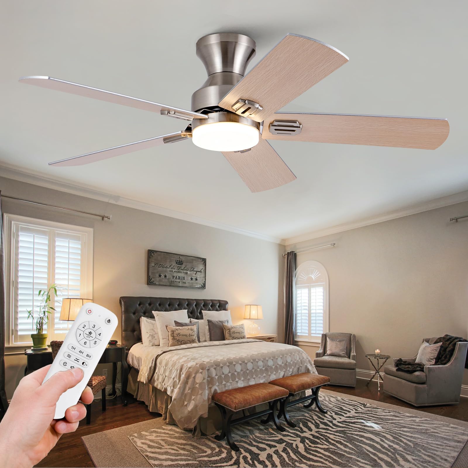 ( ΦωΦ ) KENSID 42 Inch Brushed Nickel Ceiling fans with lights and