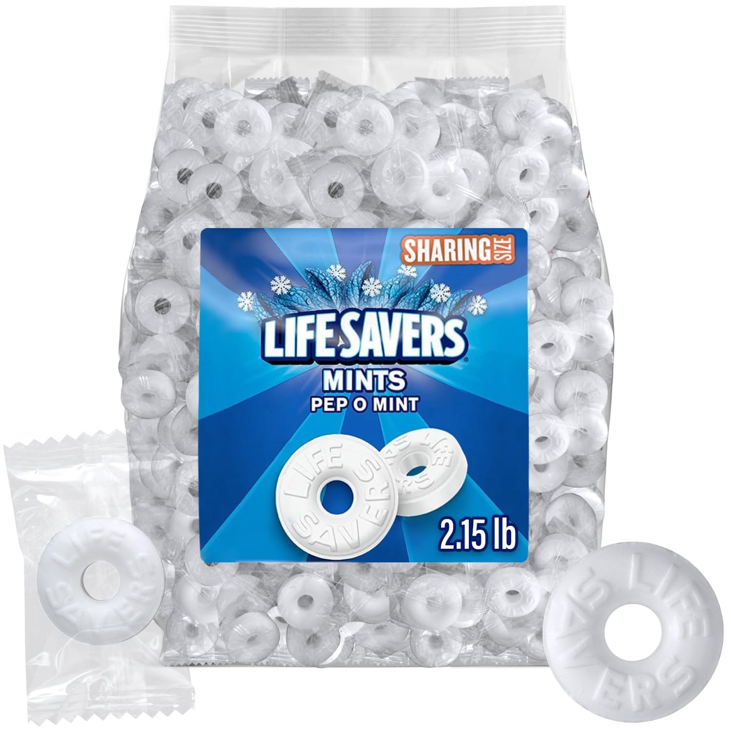 GEEOOLLAH Pep O Mint Hard Candy Bulk: 2lb+2oz Individually Wrapped Peppermint Mints for Fresh Breath, Parties & Snacking