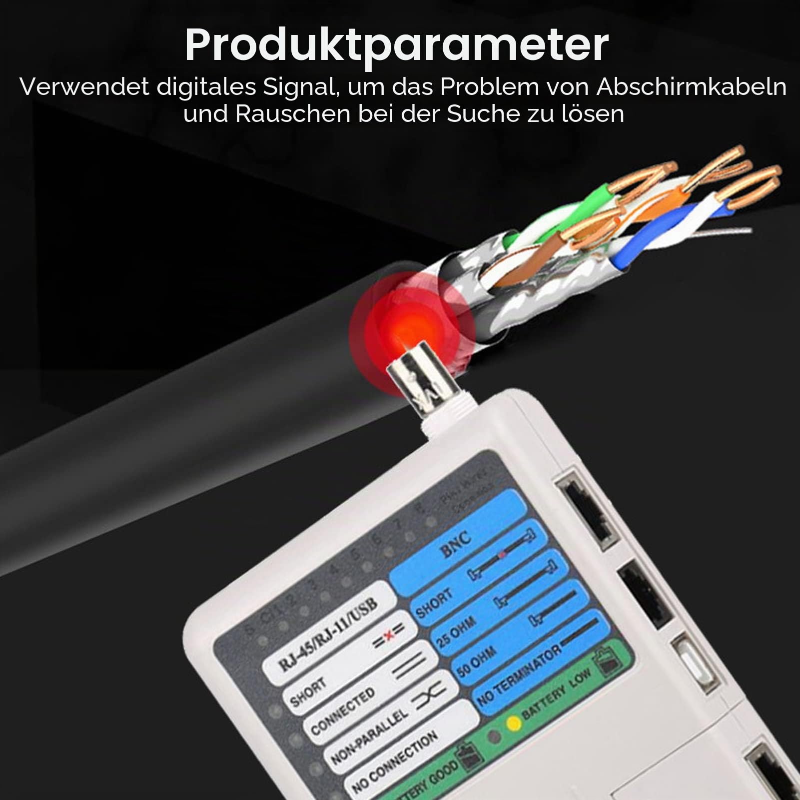 Netzwerktester, RJ11 RJ45 Messgerät USB BNC 4-in-1 tragbares LAN Netzwerk Kabeltester Fernbedienung Leitungstester für UTP STP Kabel Tracker