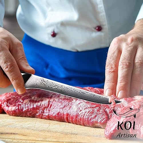 Miniatura 7 de KOI ARTISAN Cuchillo de fileteado para deshuesar, cuchillo de fileteado de hoja de 6 pulgadas, cuchillo de carnicero para deshuesar pescado y carne,