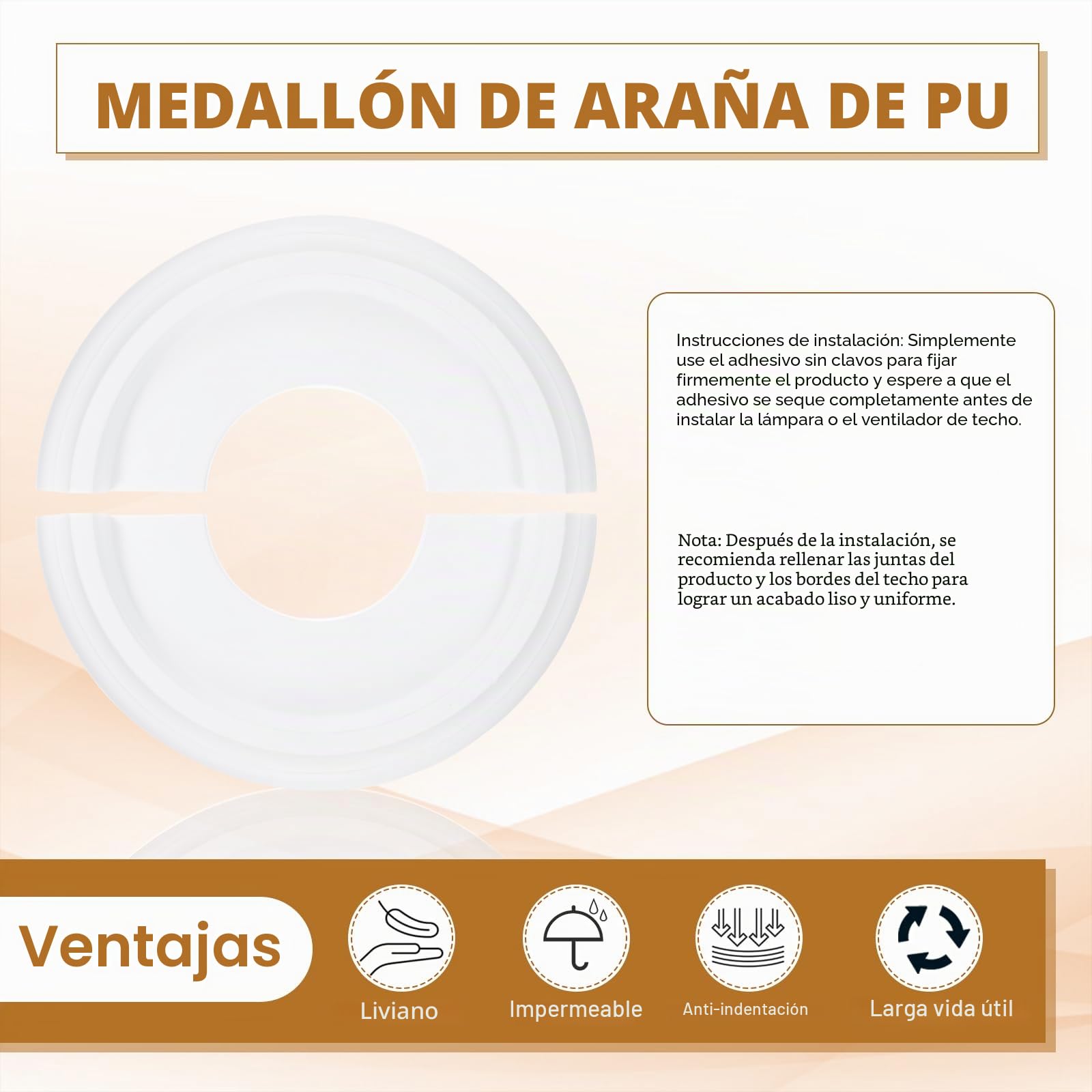 PATIKIL Medallones de Techo, 25x10cm Rosetón de Estuco de Espuma PU Placa de Cubierta Medallón de Araña para Techo Ventilador Pared Lámpara, Estilo Clásico Dividido, Blanco