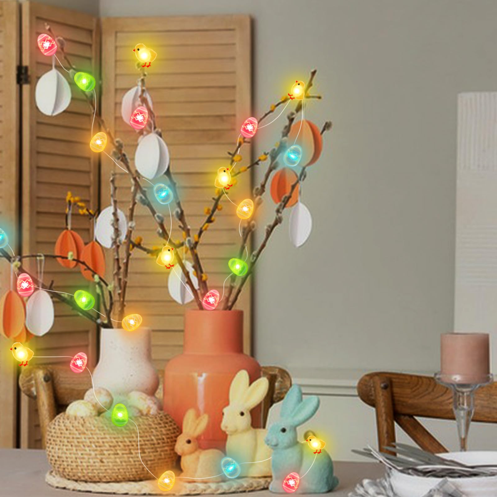 Catena di Luci Pasquali, 2M 20 LED Lucine di Pasqua con Coniglietto e Carota, Catena Luminosa Pasquale Coniglio, Pasqua Luci Interno, Lucine LED