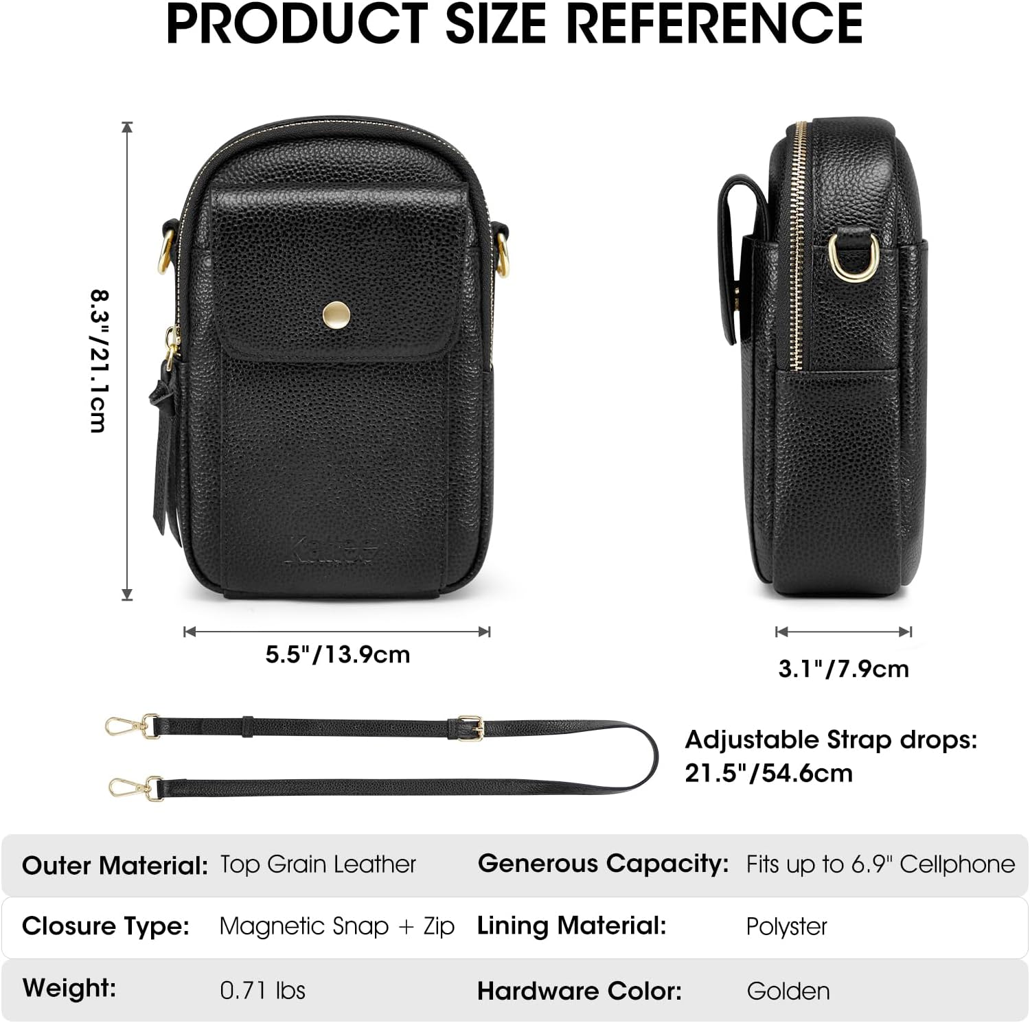 Kattee Small Leather Crossbody Bags for Women, Crossbody Cell Phone Purses Shoulder Handbags with Card Slots, RFID Blocking - Image 3