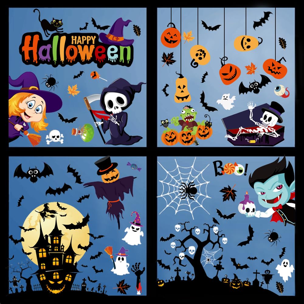 Halloween Window Clings,9 Sheets Halloween Cute Window Stickers Decal for Glass Window