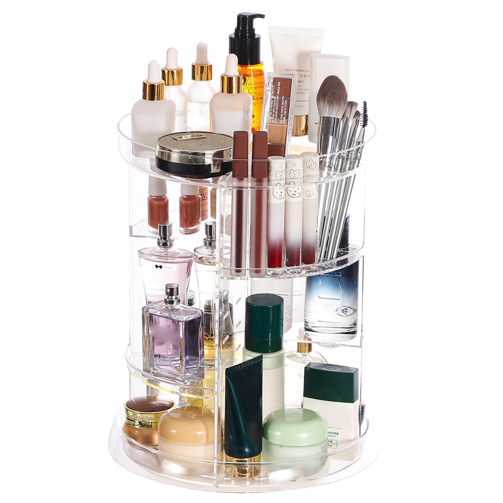 Soporte acrílico para cosméticos con rotación de 360 grados, estante de almacenamiento de maquillaje de gran capacidad para brochas y artículos de cuidado de la piel, organizador de