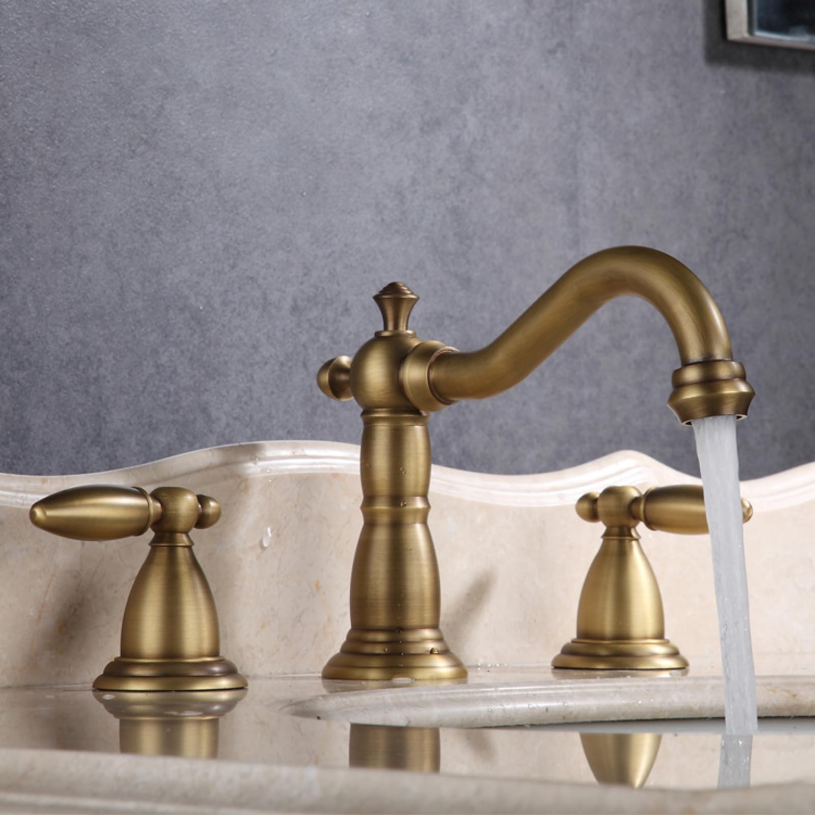 Fanjubei Imitating Ancient Styles Bathroom Brass Split Three-Hole Faucet, Antique-Style Style