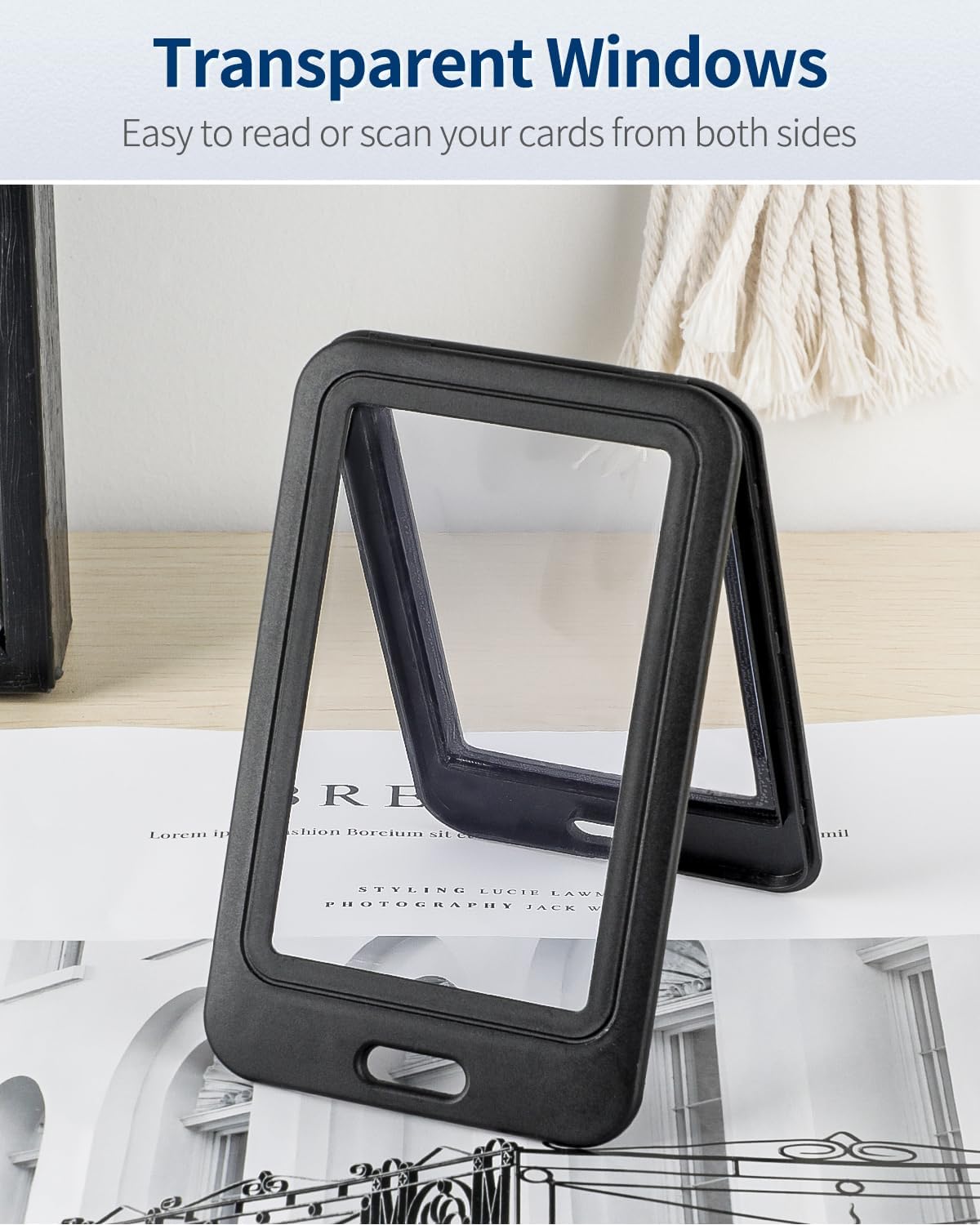Uniclife Porta Tarjetas con Ventanas Verticales de Doble Cara Funda de Plástico Duro Negro Protector de Tarjetas para Oficina Escuela Tarjetas de Crédito Tarjetas de Llave de Proximidad, Paquete de 6