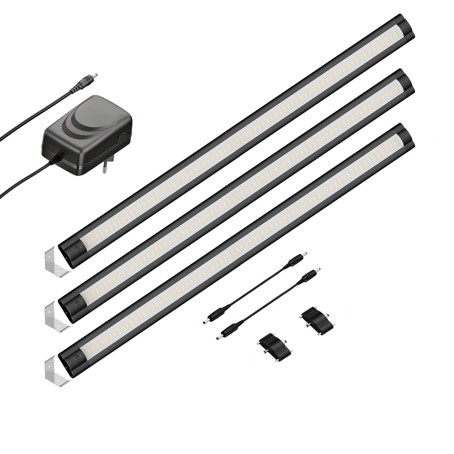 ledscom.de LED Unterbau-Leuchte SIRIS schwarz matt, Eckmontage, flach, je 50cm, je 531lm, warm-weiß, 3er Set