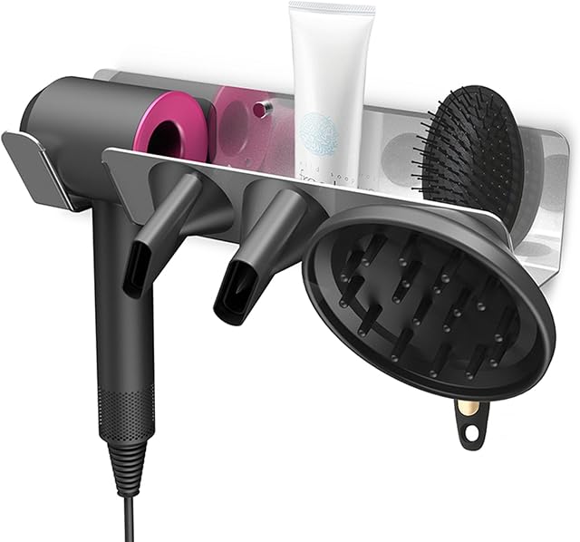 LICHIFIT Wall Mount Holder for Dyson Supersonic HD01 Hair Dryer + Diffuser + Nozzles Aluminium Alloy Storage Bracket Bathroom Organizer