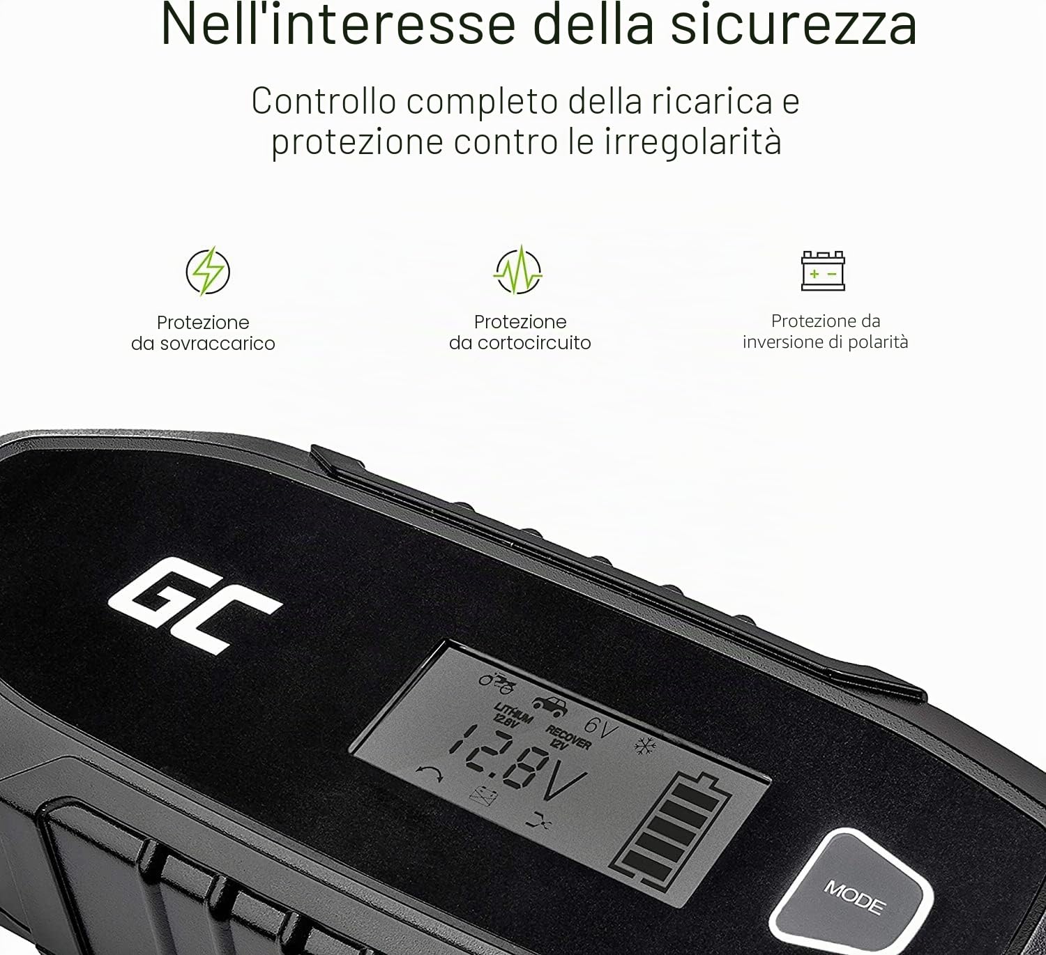 Green Cell® Caricabatterie Intelligente 6V/12V 4A (SLA, AGM, Gel, EFB, Wet, LiFePO4) completamente automatico con modalità di ricondizionamento del test della batteria per auto moto camion Camper