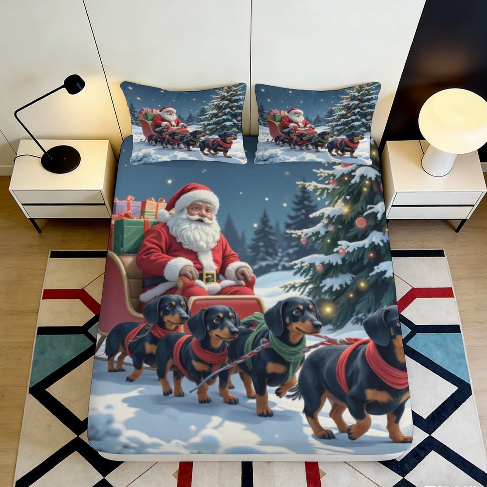 Jqzkxnhpbr Style-4 3D Printed Santa Claus Christmas Fitted Sheet Microfiber Bed Cover For Bedroom, Dorm And Guest Room, Snowy Holiday Decor 90X200x25cm