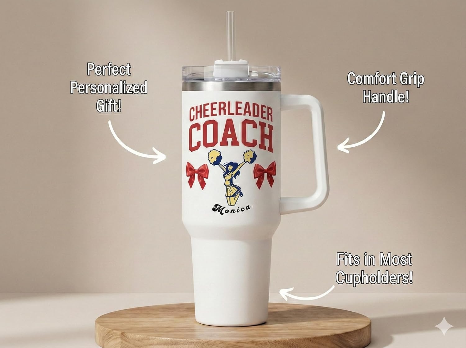 Personalized Cheer Coach Tumbler with Handle, Custom Cheer Coach Gift Personalized Travel Mug 40 oz, Cheerleader Tumbler with Lid and Straw, Cheerleading Coach Tumbler Cup - Image 5