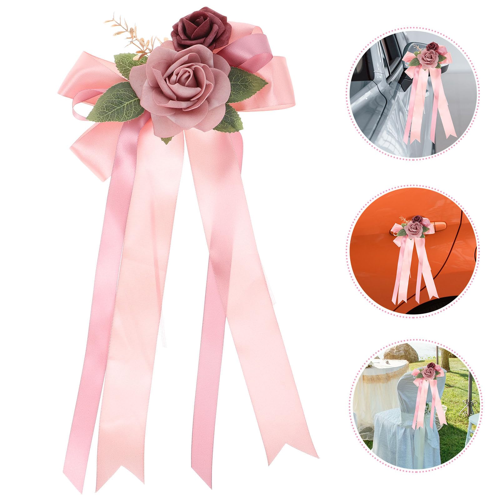 Décoration Voiture de Mariage Fleurie Artificielle en Soie Rose, Accessoire Rétro pour Rétroviseur et Poignée de Porte, Fleurs Décoratives Polyvalentes pour Mariage et Réception,